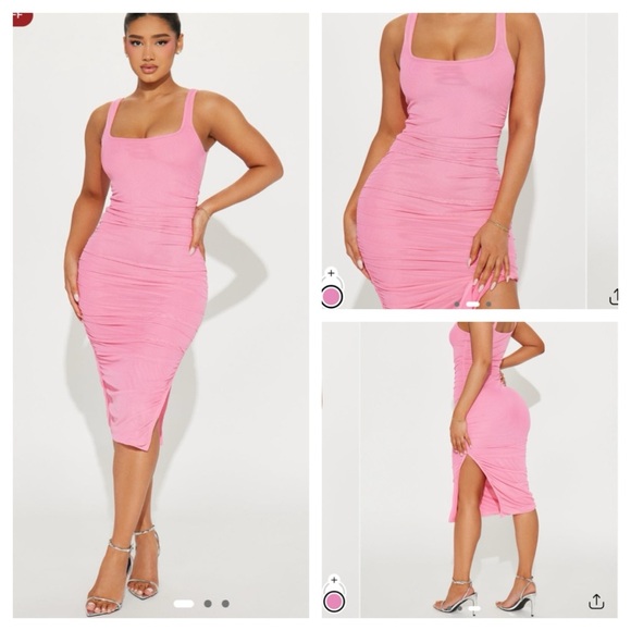 Fashion Nova Shaila Double Lined Pink Mesh Ruched Midi Dress New w Tag Size Med - Picture 1 of 7